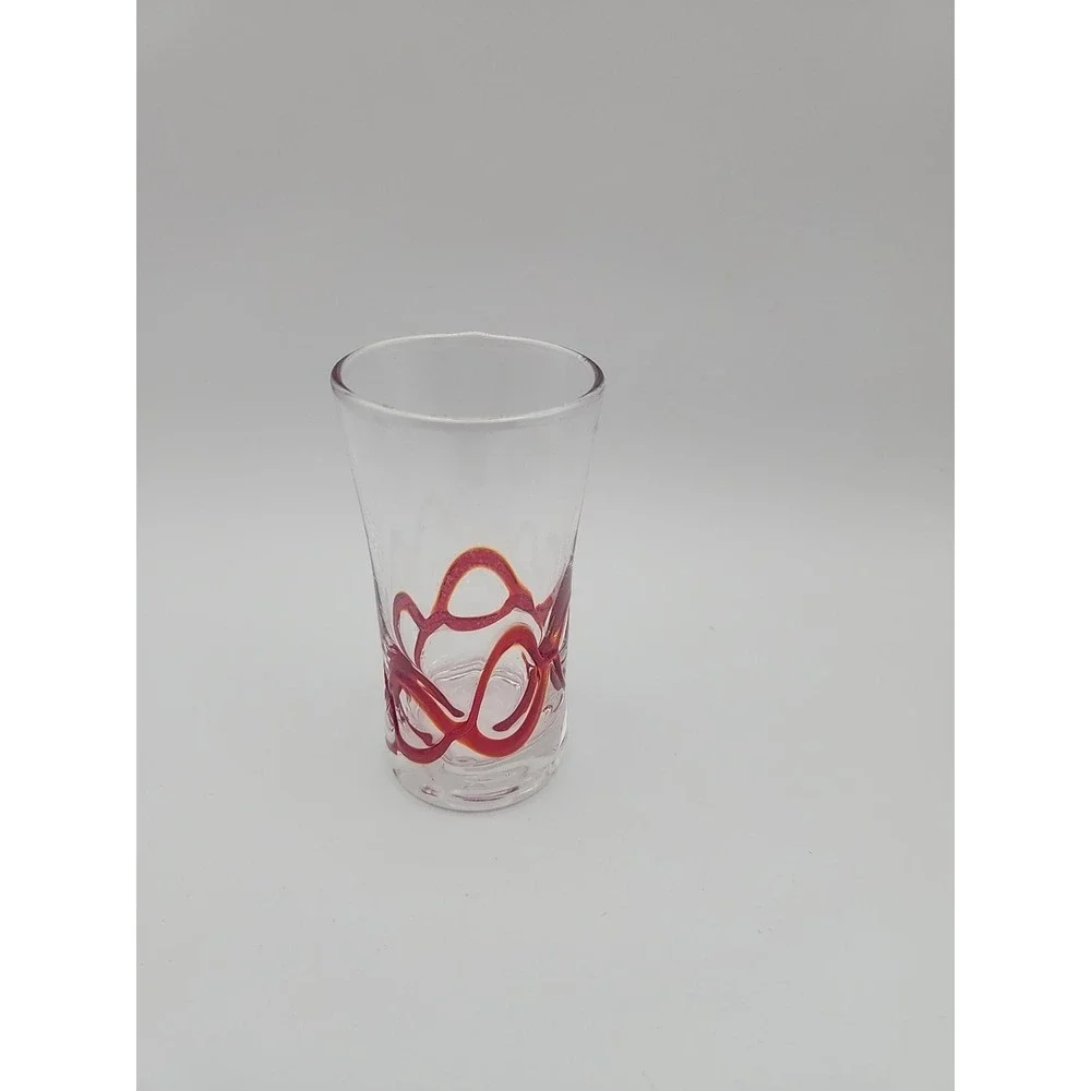 6 Pier 1 Swirline Red Swirl 4 oz. Cordial Liqueur Shot Glasses + Tray FREE SHIP